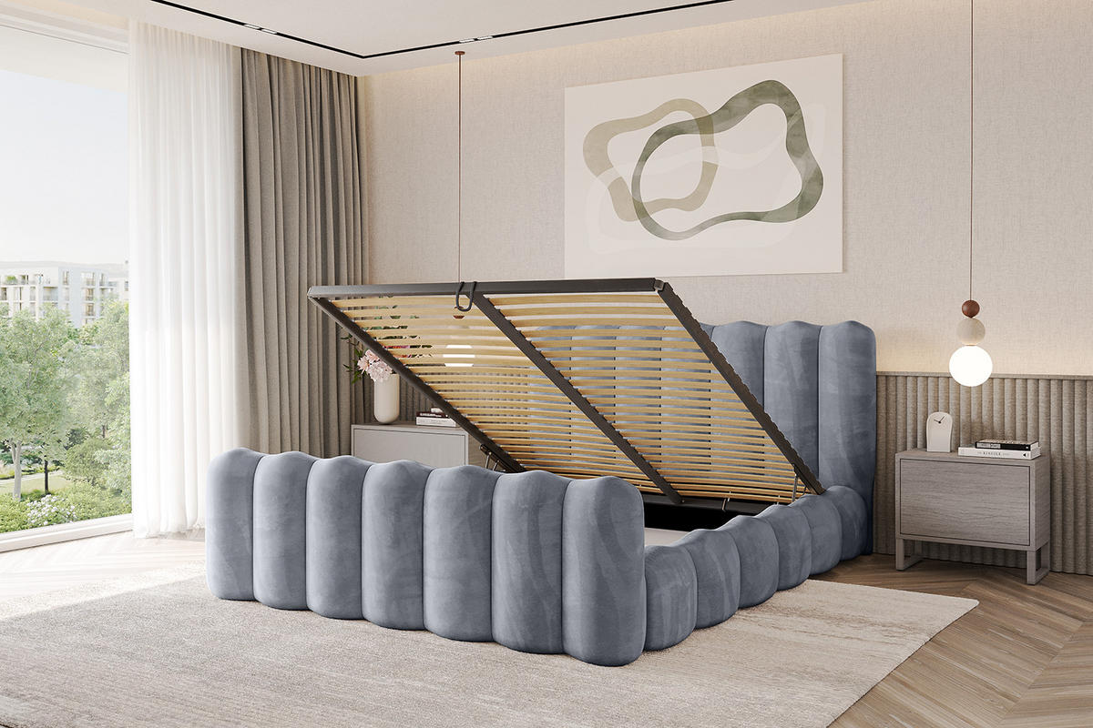 POLSTERBETT mit Bettkasten, Fußteil und Lattenrost, Boxbett ohne Matratze - SORA-Z 180x200 Grau - Grau, Holzwerkstoff/Textil (180/200cm) - ALTDECOR