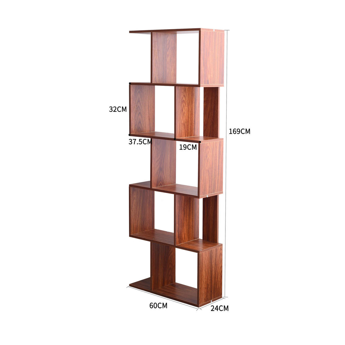 BÜCHERREGAL Walnussfarben 24/60/169 cm - Walnussfarben, Holzwerkstoff (24/169/60cm) - Mobili Rebecca