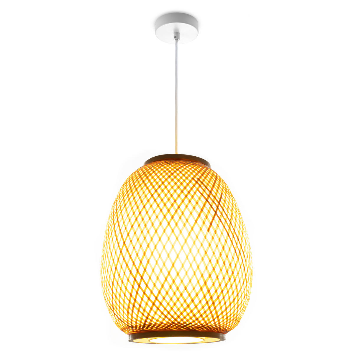 PENDELLEUCHTE Topu S - Beige/Weiß, Holz (32/32/40cm) - Paco Home
