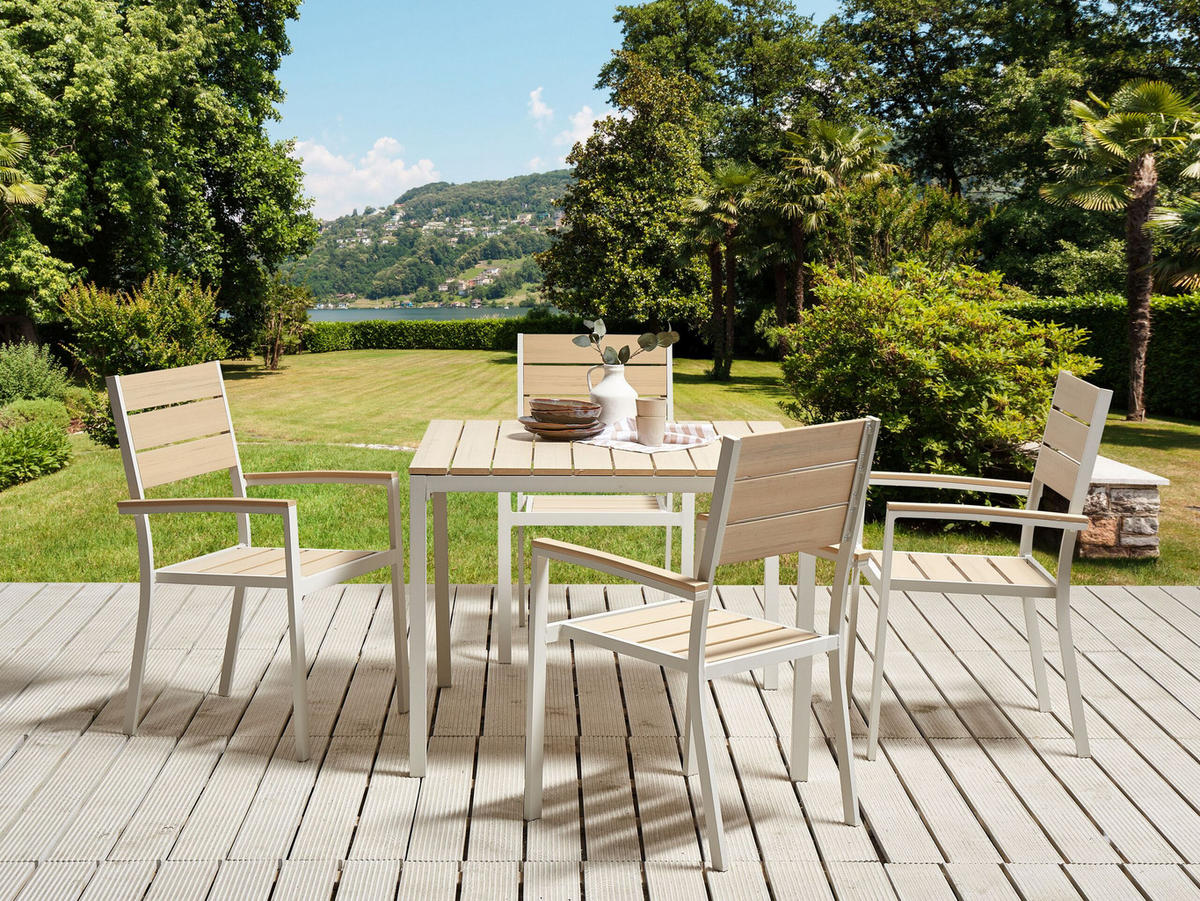 GARTENSTUHL 4er-Set Kunstholz beige Prato - Beige, Kunststoff (57/90/57cm) - Beliani