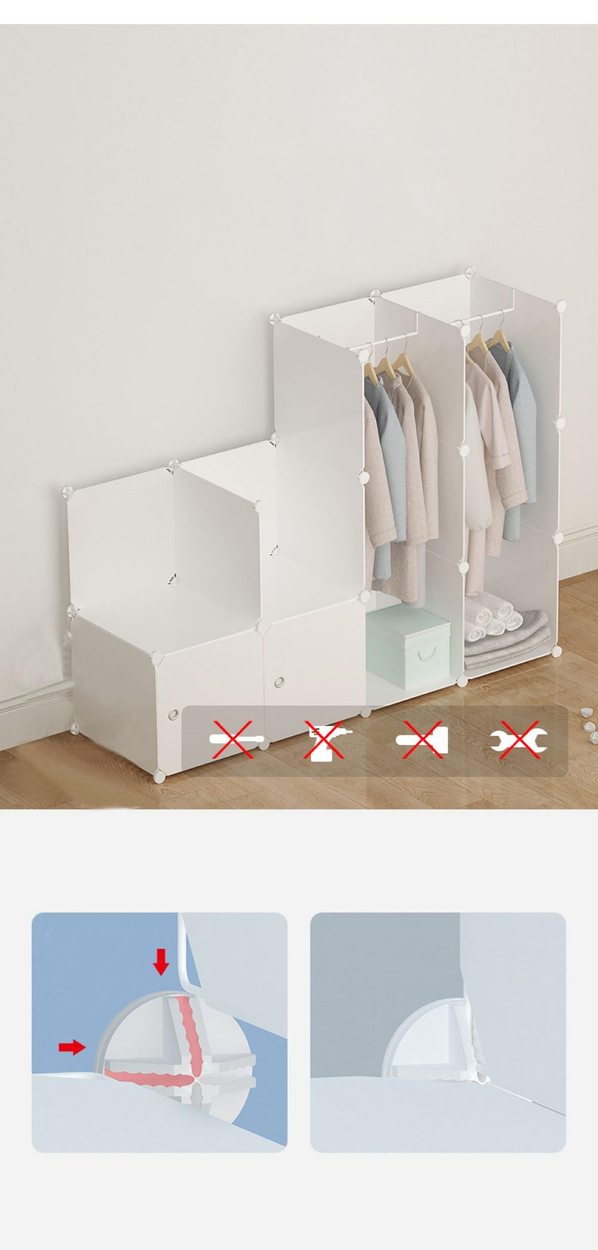 MODULARER KLEIDERSCHRANK mit 25 Modulen 183/183/47 cm - Weiß, Kunststoff (183/183/183cm) - MUVU