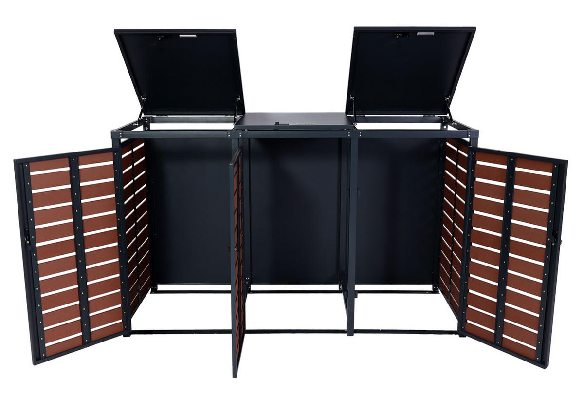 3ER-MÜLLTONNENVERKLEIDUNG Walnuss Dekor - Walnussfarben, Metall (205/119/84cm) - MCW