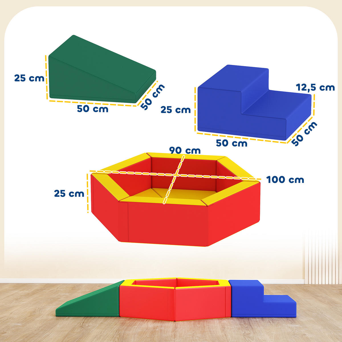 MOTORIKSPIEL DE-18215 3-in-1, EPE-Schaum Bunt - Multicolor, Kunststoff (100/25/190cm) - ComfortXL