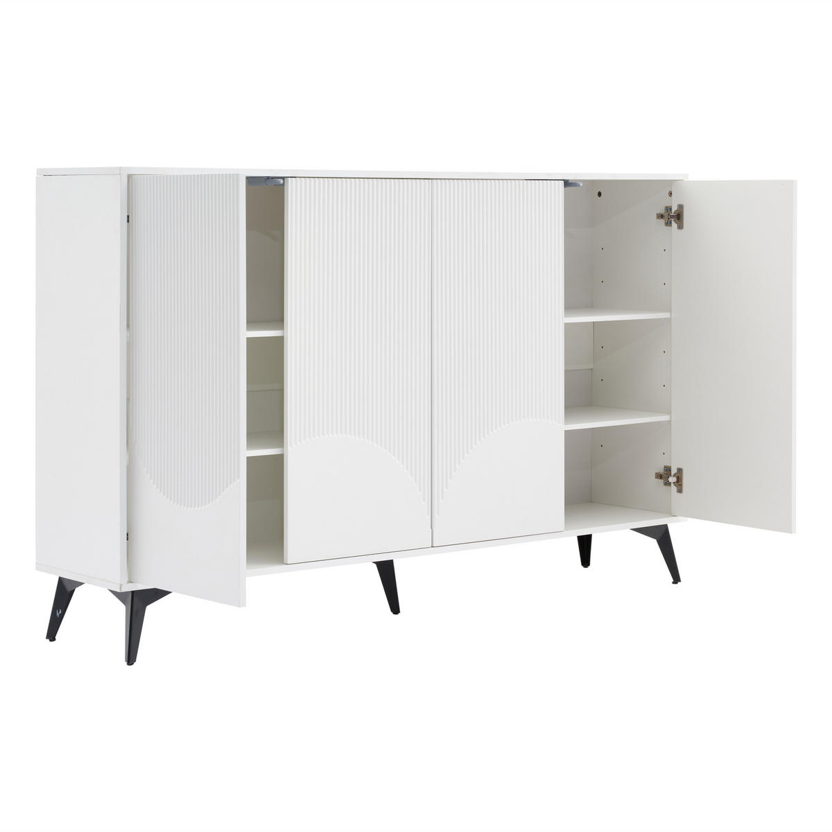 SIDEBOARD Weiß 4 Türen 160cm Metallbeine Stauraum Modern - Weiß, Holzwerkstoff (35/100/160cm) - FLIEKS