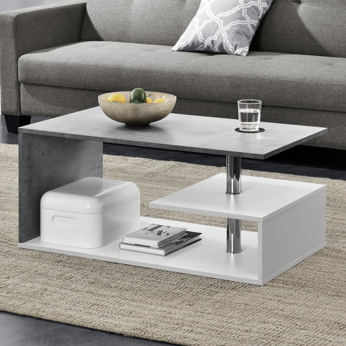 COUCHTISCH Haarlem 50/90/41 - Hellgrau/Weiß, Holzwerkstoff (90/50/41cm) - [en.casa]