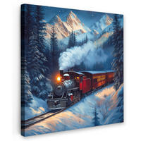 LEINWANDBILD Zug - Weihnachten - Schnee - Weihnachtszug 90x90 cm - Anthrazit, Textil (90/90cm) - MuchoWow
