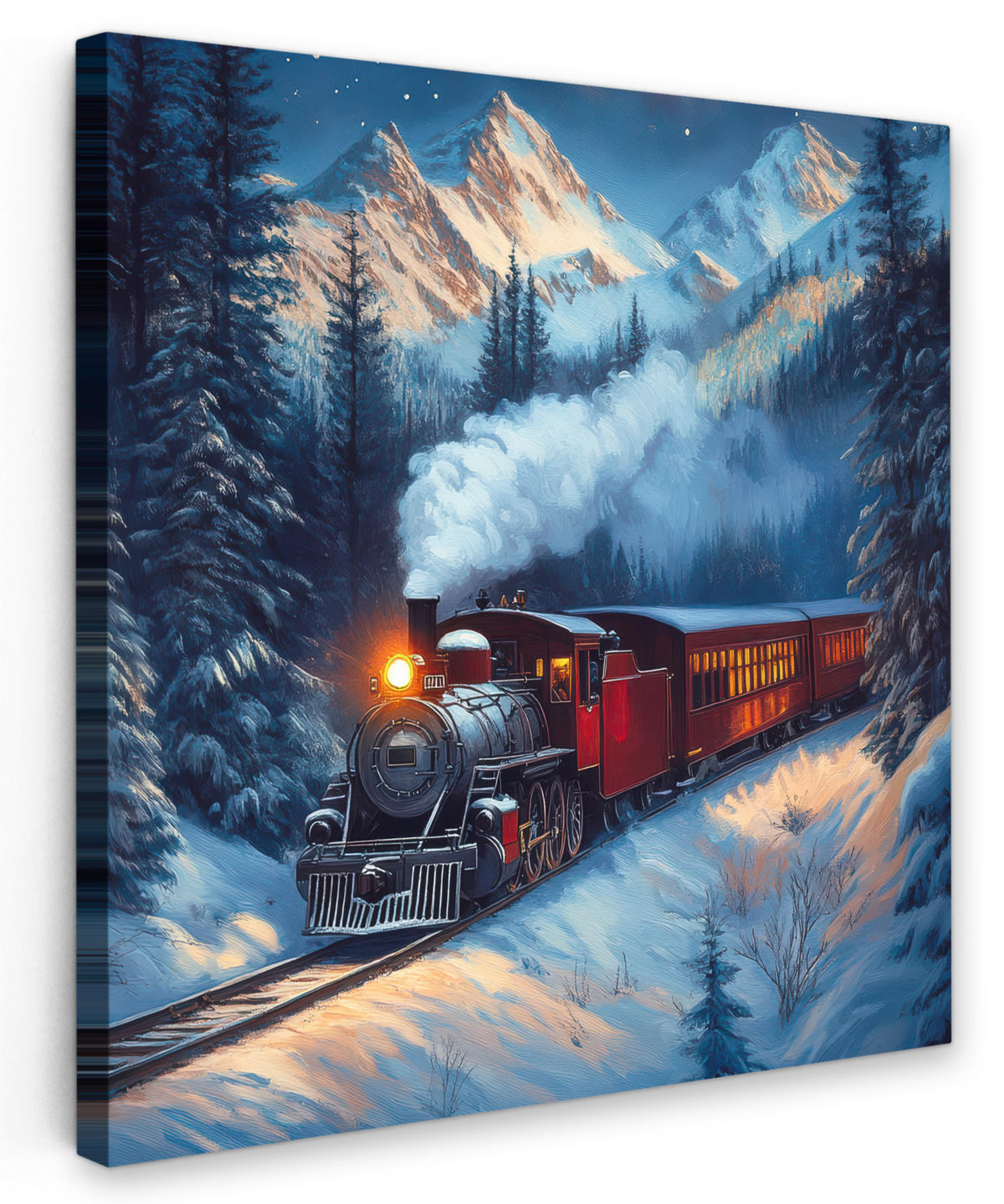 LEINWANDBILD Zug - Weihnachten - Schnee - Weihnachtszug 90x90 cm - Anthrazit, Textil (90/90cm) - MuchoWow