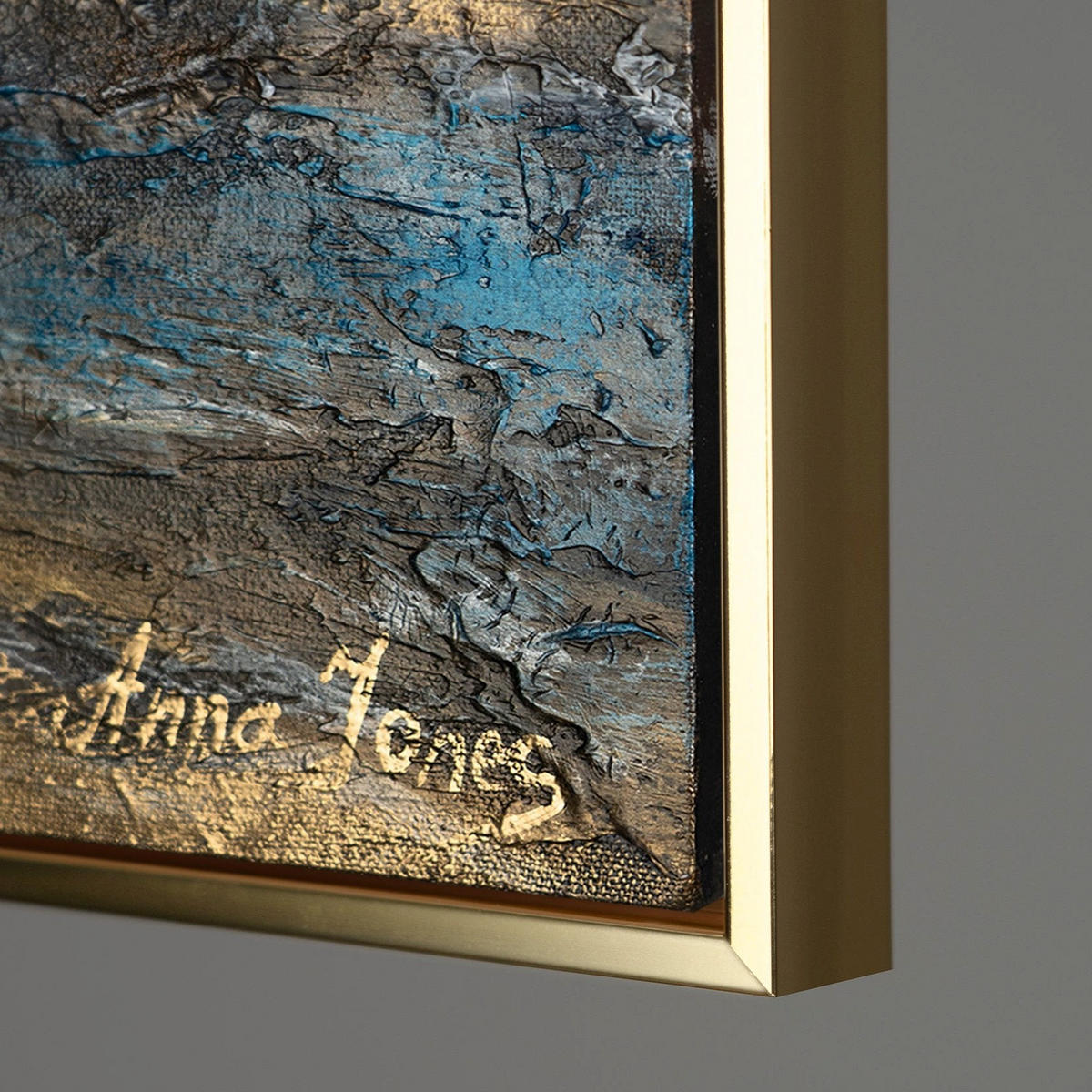 GEMÄLDE Goldene Bucht Schattenfugenrahmen Gold 140x70 cm - Goldfarben, Holz (140/70cm) - YS-art gallery