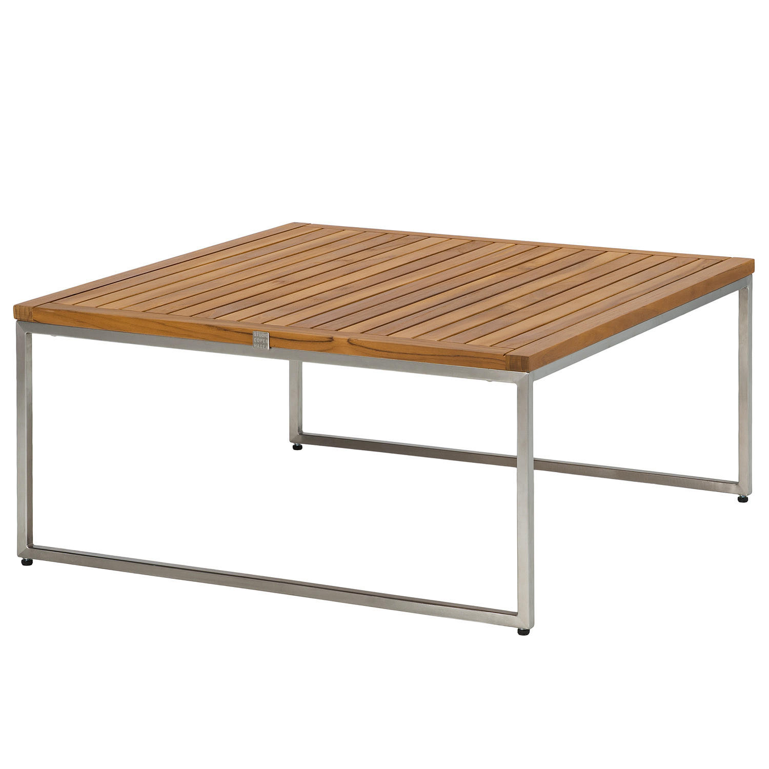 LOUNGEHOCKER - Webstoff / Teak massiv - Hellgrau, Holz/Textil (70/43/70cm) - home24
