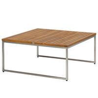LOUNGEHOCKER - Webstoff / Teak massiv - Hellgrau, Holz/Textil (70/43/70cm) - home24