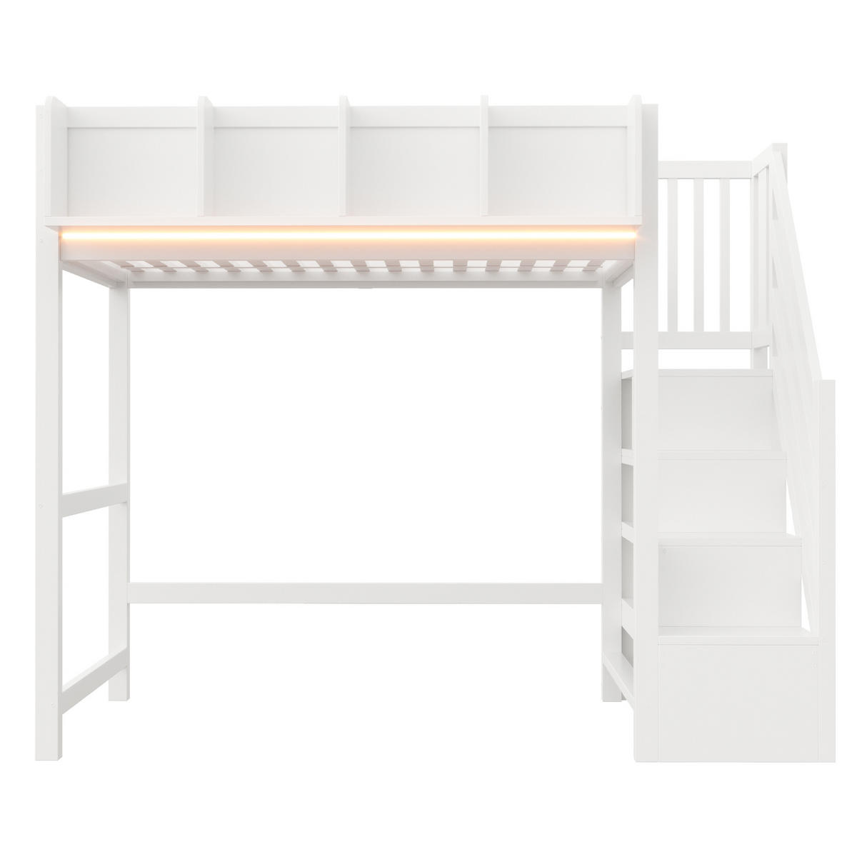 HOCHBETT mit Stauraum und LED 90x200 cm Holz White - Weiß, Holz (90/200cm) - Meubliv