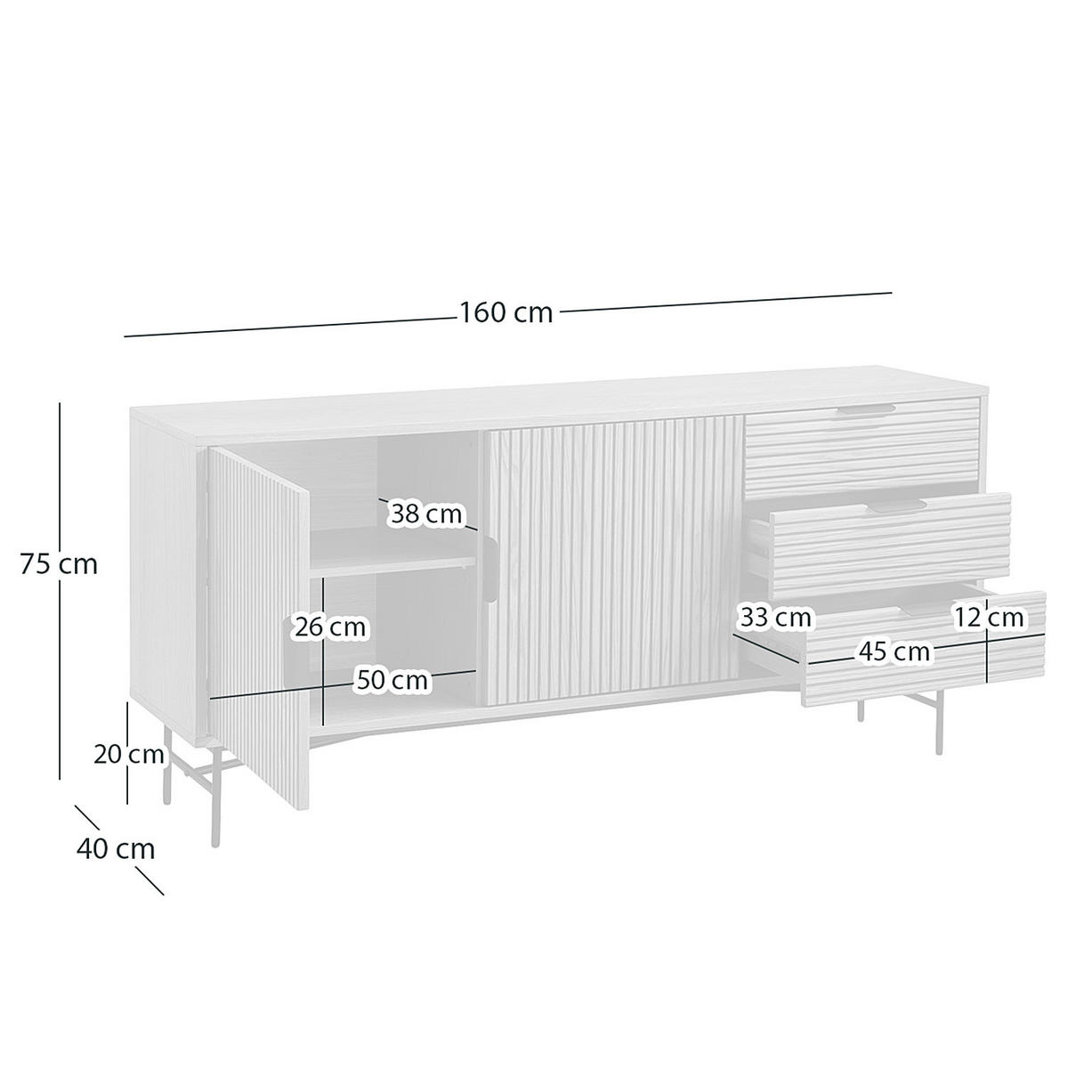 SIDEBOARD KNIVS 2 TÜREN - Eichefarben/Schwarz, Holzwerkstoff (160/75/40cm) - home24