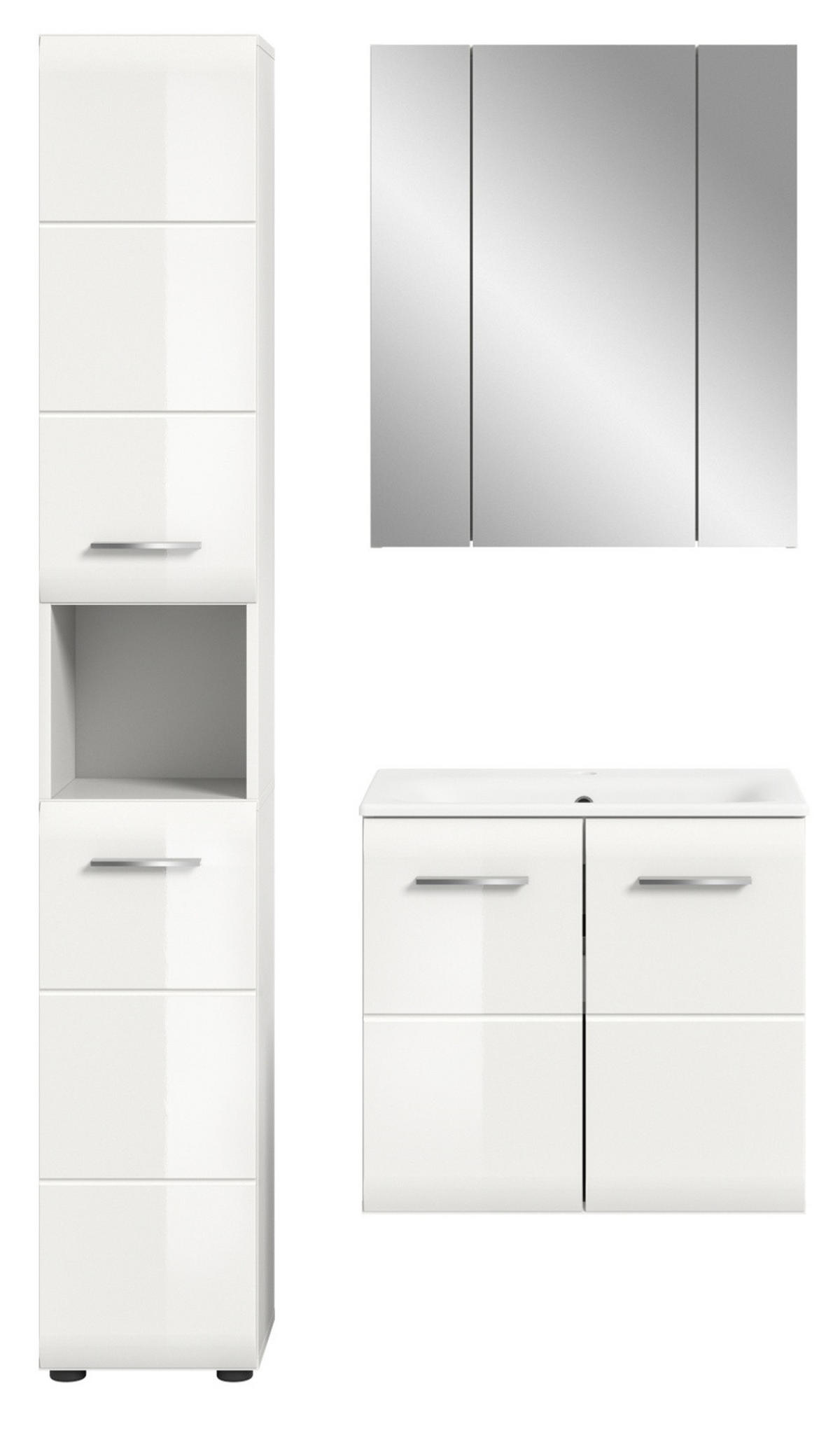 BADMÖBEL Set 3-teilig in weiß Hochglanz inkl. Waschbecken 105 x 185 cm Cover - Weiß Hochglanz/Silberfarben, Holzwerkstoff/Kunststoff (105/185/46cm) - Inn.Furn