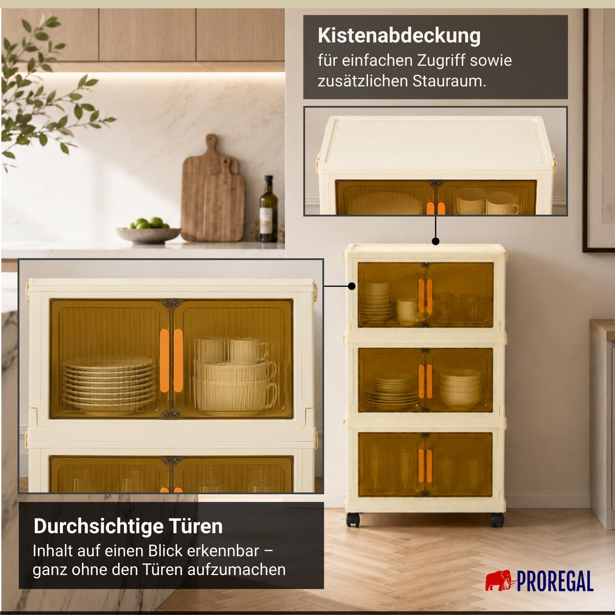AUFBEWAHRUNGSBOXEN EasyCube stapelbar 4 Ebenen und Rollen 19L Weiß-Transparent - Weiß, Kunststoff (39/25.5/26.5cm) - BERLINLODGE