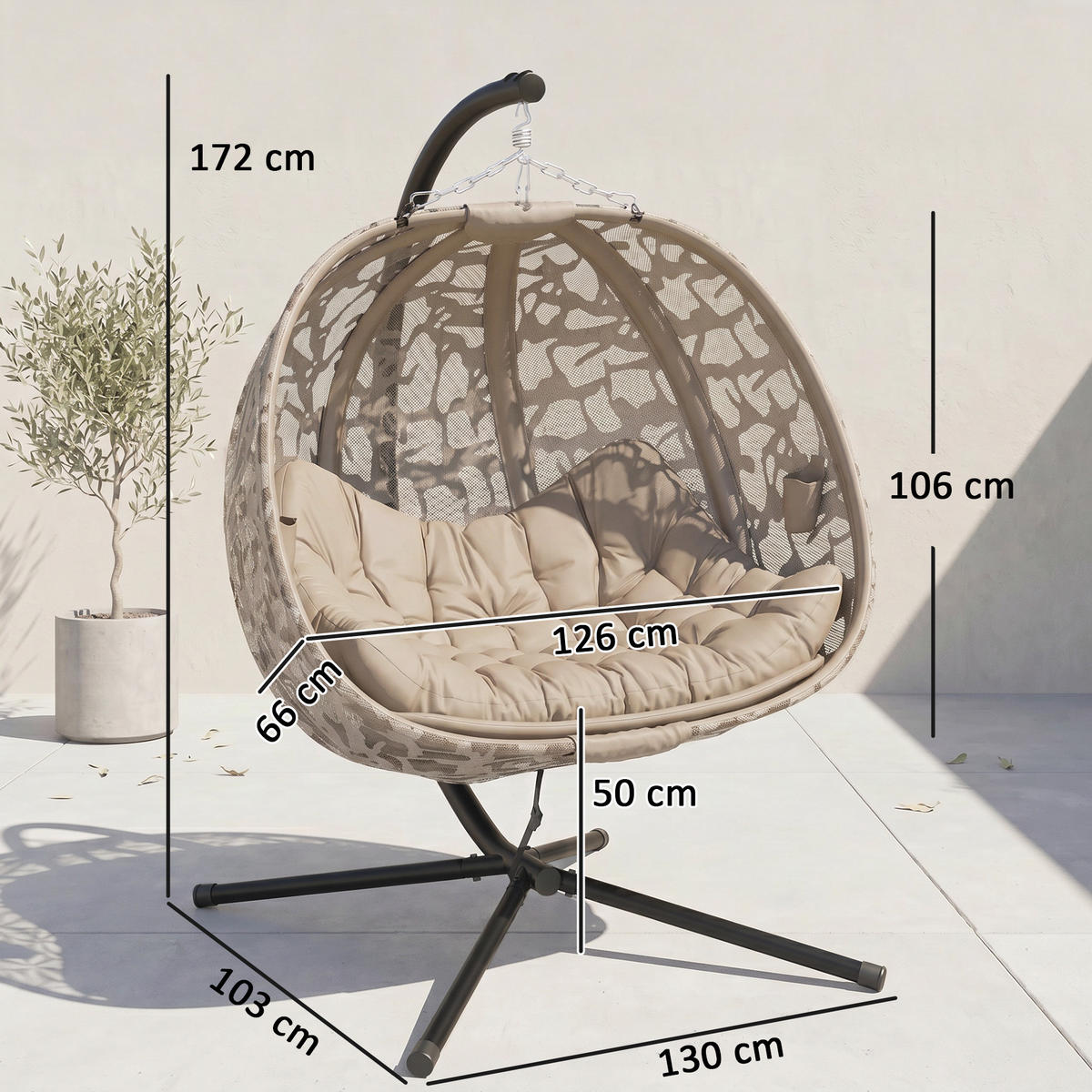 HÄNGESESSEL, Stahl, Polyester, Sand - Sandfarben, Kunststoff/Metall (103/172/130cm) - Outsunny