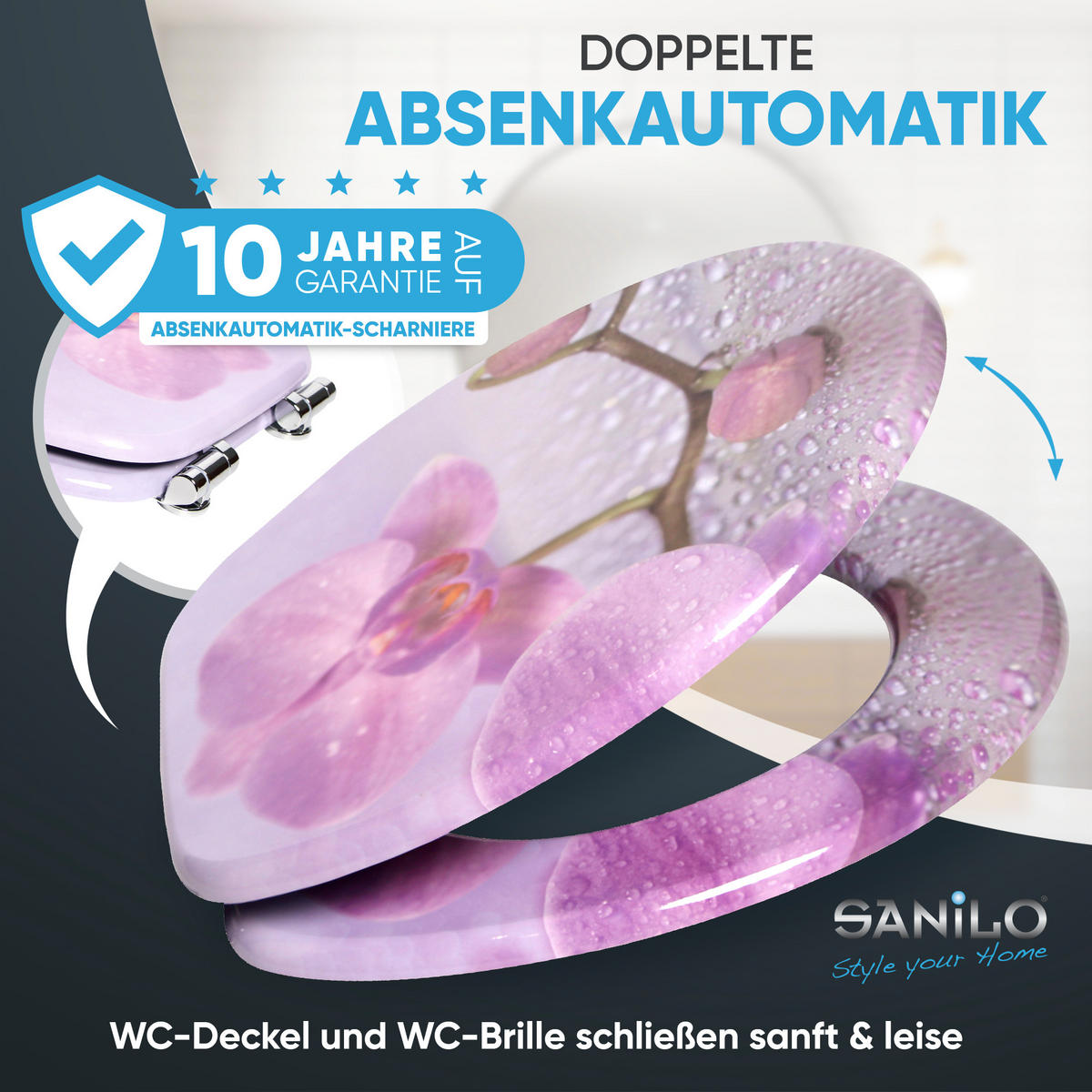 WC-SITZ mit Absenkautomatik Blooming - Pink, Holzwerkstoff (38/6/47cm) - Sanilo