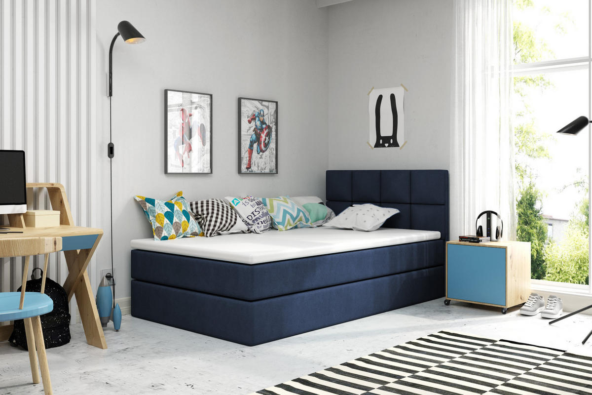 BOXBETT OLAF 100 x 200 Dunkelblau - Dunkelblau, Textil/Metall (100/200cm)