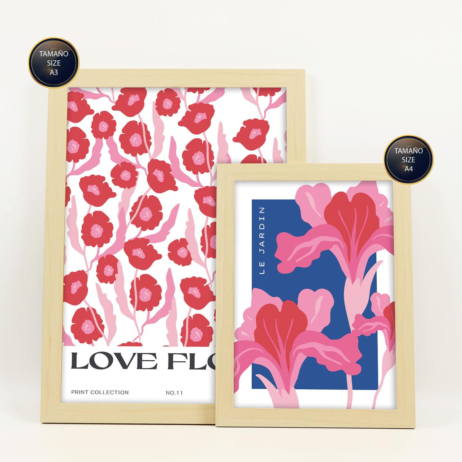 POSTER Set Mit 6 Blumen Blumenliebe Natur Und Botanikdrucke Für Innenarchitektur A3 & A4 Rahmen Aus Hellem Holz - Beige, Papier (29/3cm) - Nacnic