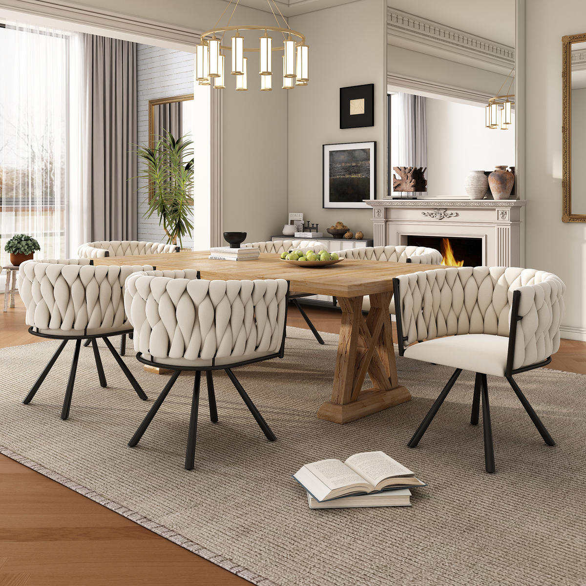 ESSZIMMERSTUHL 6er Samt Drehstuhl Metallbeine Beige Luxus - Beige, Textil (56/71/61cm) - FLIEKS