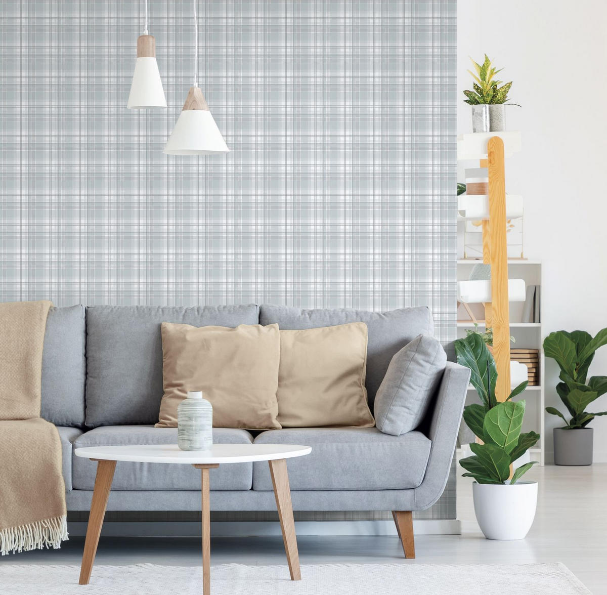TAPETE Karomuster 53 cm x 10.05 m - Blau, Papier (53/1000cm) - Sanders & Sanders