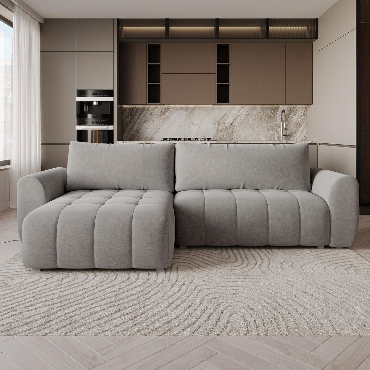 ROHOVÁ Sedačka MODARO CASTEL 80, Světle šedá - šedá/světle šedá, dřevo/textil (285/148cm) - MASSENO