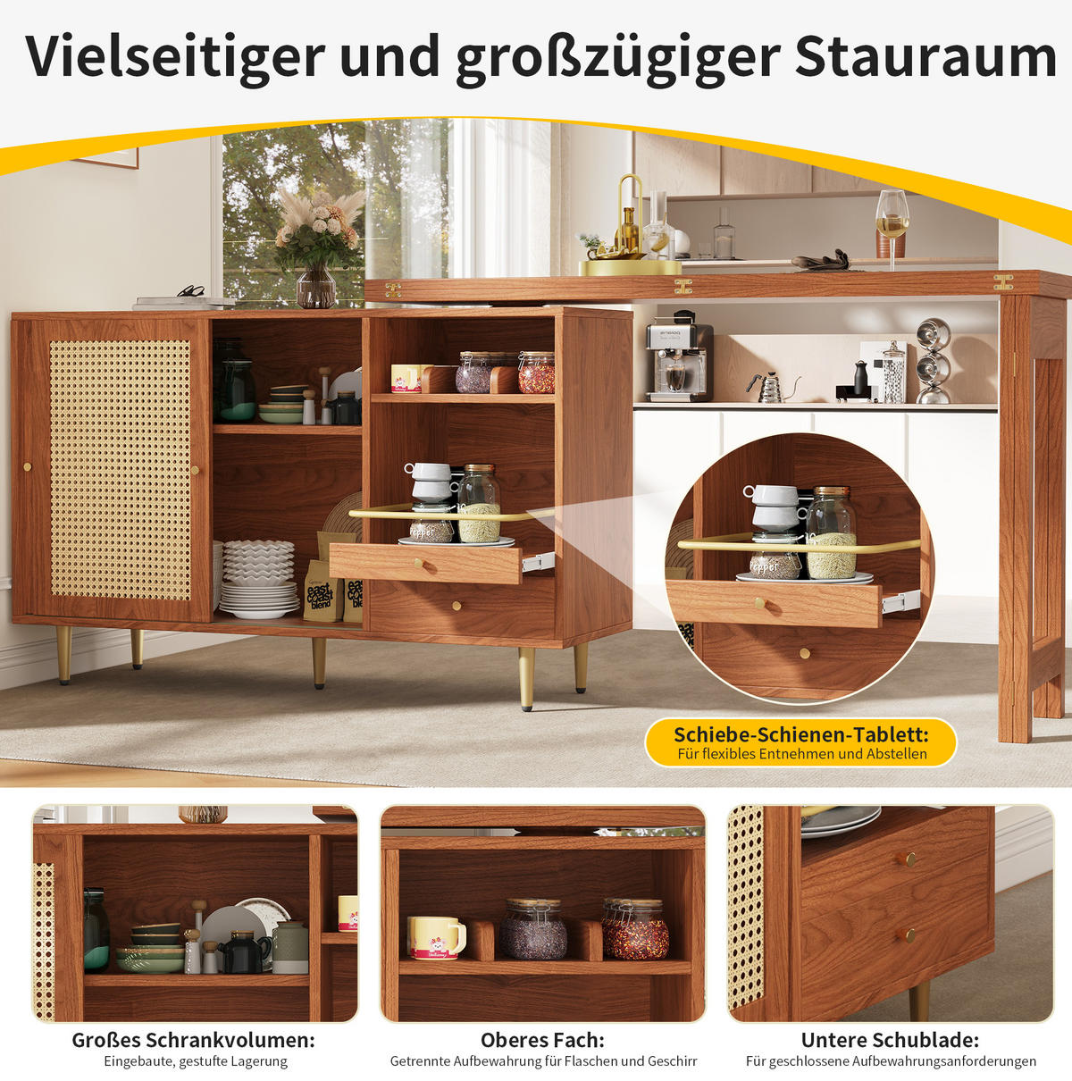 BARTISCH 107/40/71,4 cm Braun drehbar aus MDF mit ausziehbarer Tischplatte und Stauraum - Braun, Holzwerkstoff (187/40/76cm) - OKWISH