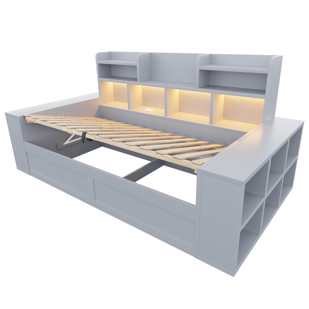 STAURAUMBETT 90/200 cm mit hydraulischem Stauraum und LED, DE-41649, in Grau - Grau, Holzwerkstoff (90/200cm) - ComfortXL