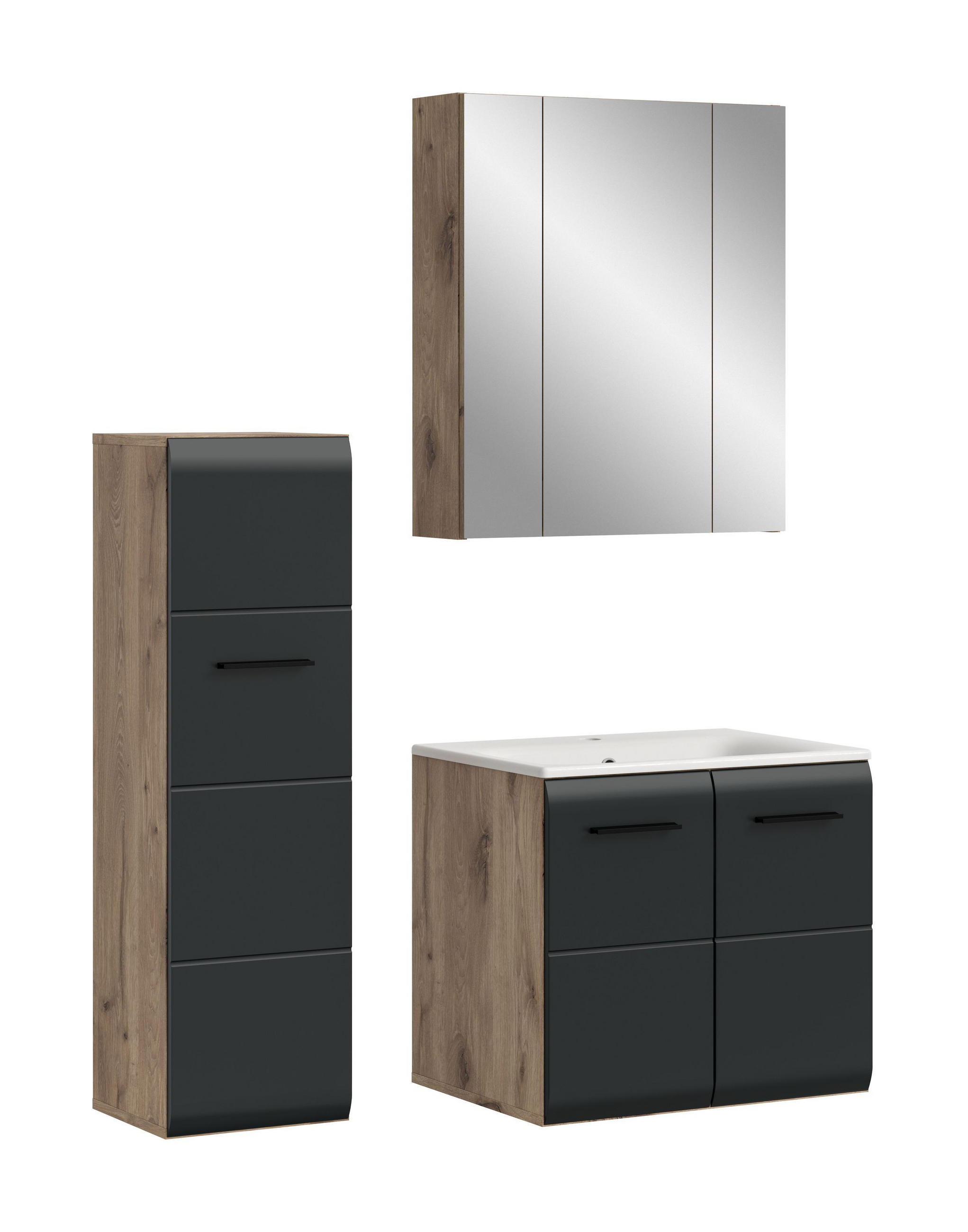 BADEZIMMER Alba 4-tlg. (B/H/T: ca. 105/185/46 cm) in Nox Oak /schwarz matt - Eichefarben, Holz (105/185/46cm)