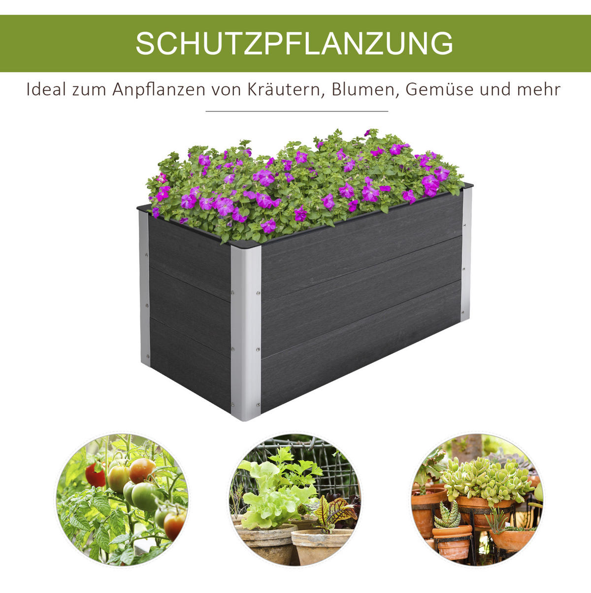 BLUMENKASTEN aus WPC & Aluminium 100x50x55,5cm in Grau ohne Boden - Grau, Metall (50/55.5/100cm) - Modfu