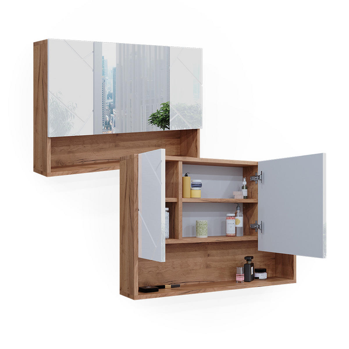 BADSPIEGELSCHRANK Irma Eiche 80.1 x 55 cm - Weiß Hochglanz/Eiche Wotan, Holzwerkstoff (80.1/55/17cm) - Vicco