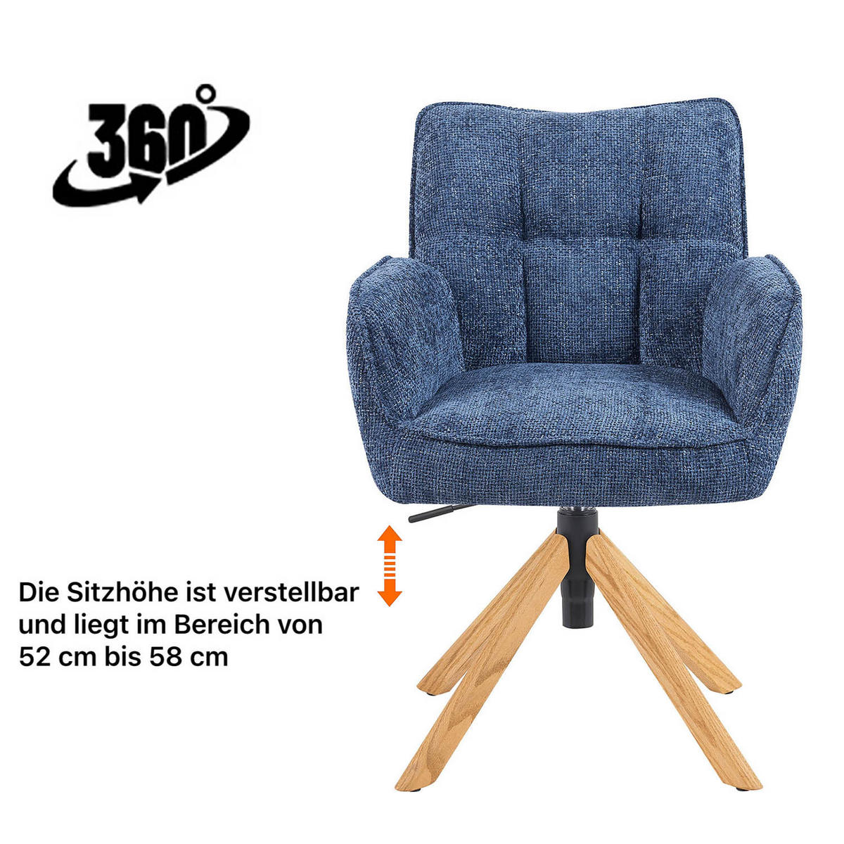 BÜROSTUHL Mika-Keno - Honigeiche/Blau, Eichenholz/Holz (59/85/66cm) - DUBI Möbel