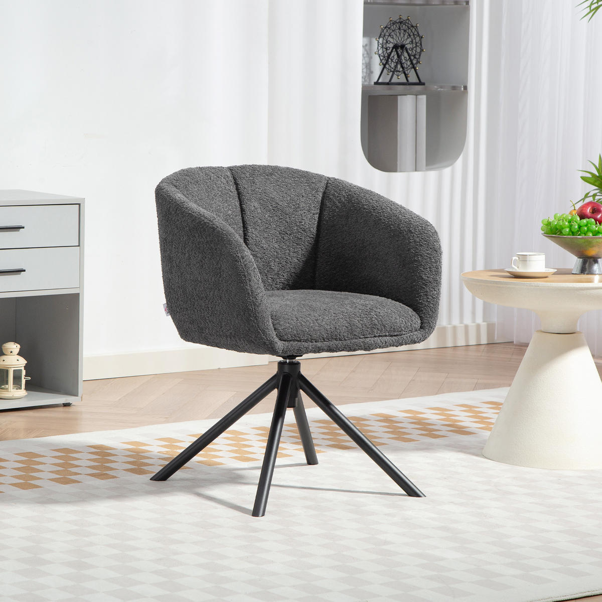 SESSEL Loungesessel mit Armlehne, 360° Drehfunktion, Leinenoptik, Dunkelgrau - Dunkelgrau, Textil (58.5/78.5/59cm) - HOMCOM