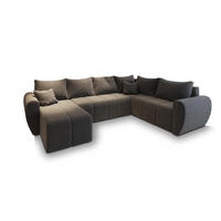 WOHNLANDSCHAFT MADISON XL R-S Grau Dünner Stoff mit Schlaffunktion - Grau, Holz (303/82/208cm) - MASSENO
