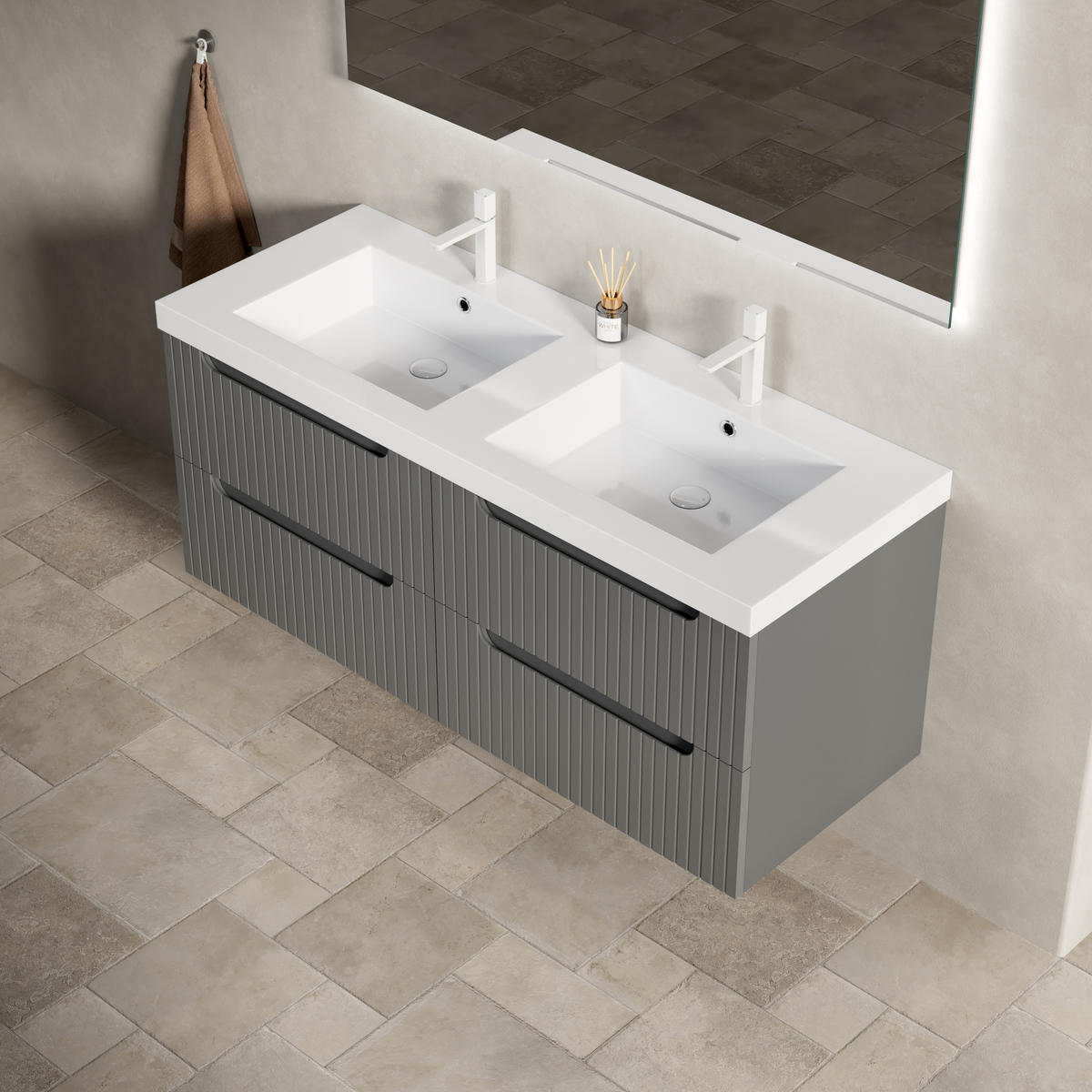 WASCHTISCHKOMBI 120x46x53cm Dunkelgrau/Weiß mit Kunststeinbecken - Dunkelgrau, Kunststoff (120/53/46cm) - Modfu