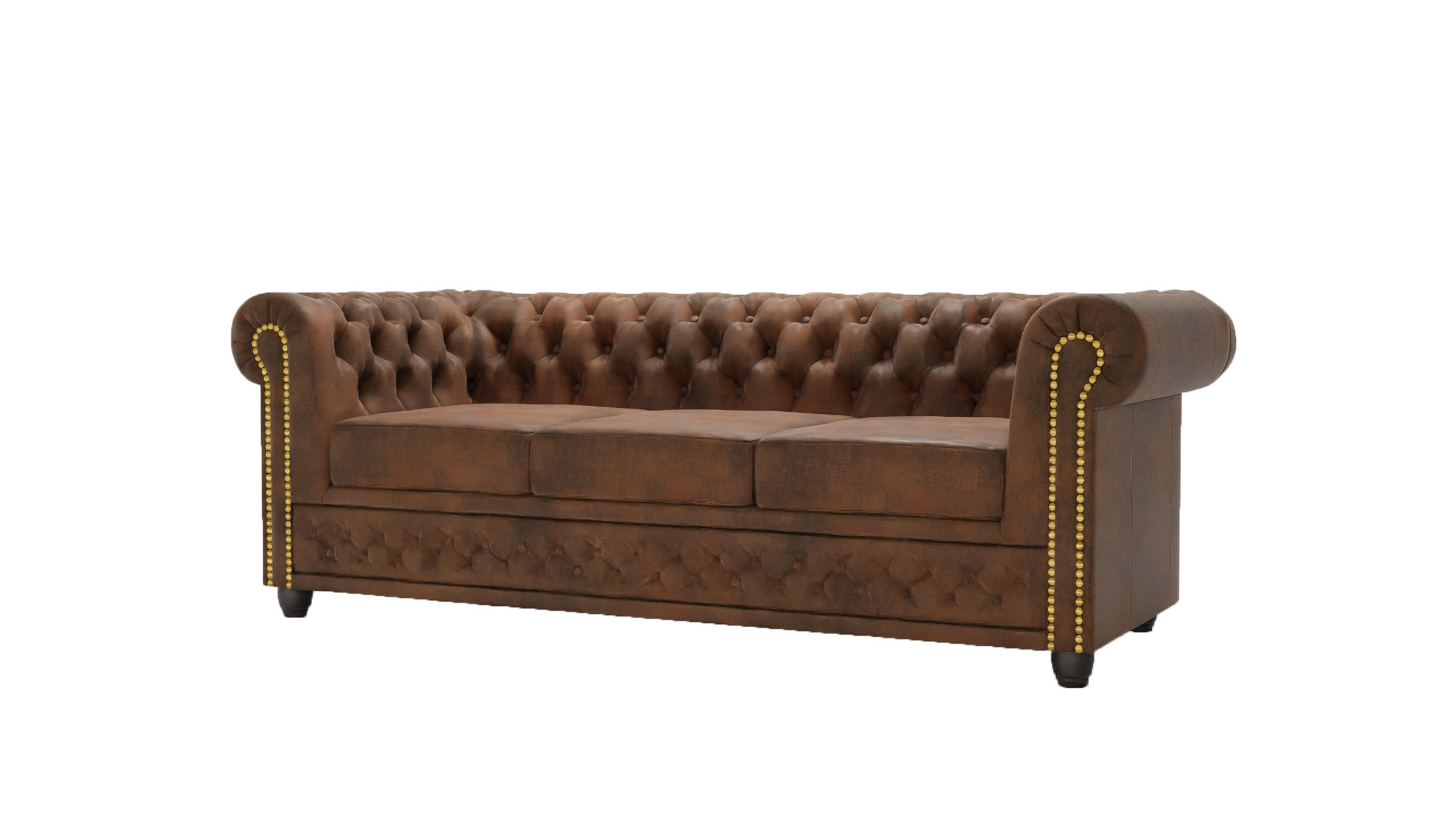 CHESTERFIELD-SOFA 3-sitzer mit Schlaffunktion Flux Braun Microfaser Vintageoptik - Braun, Holz/Textil (203/72/86cm) - S-Style Möbel