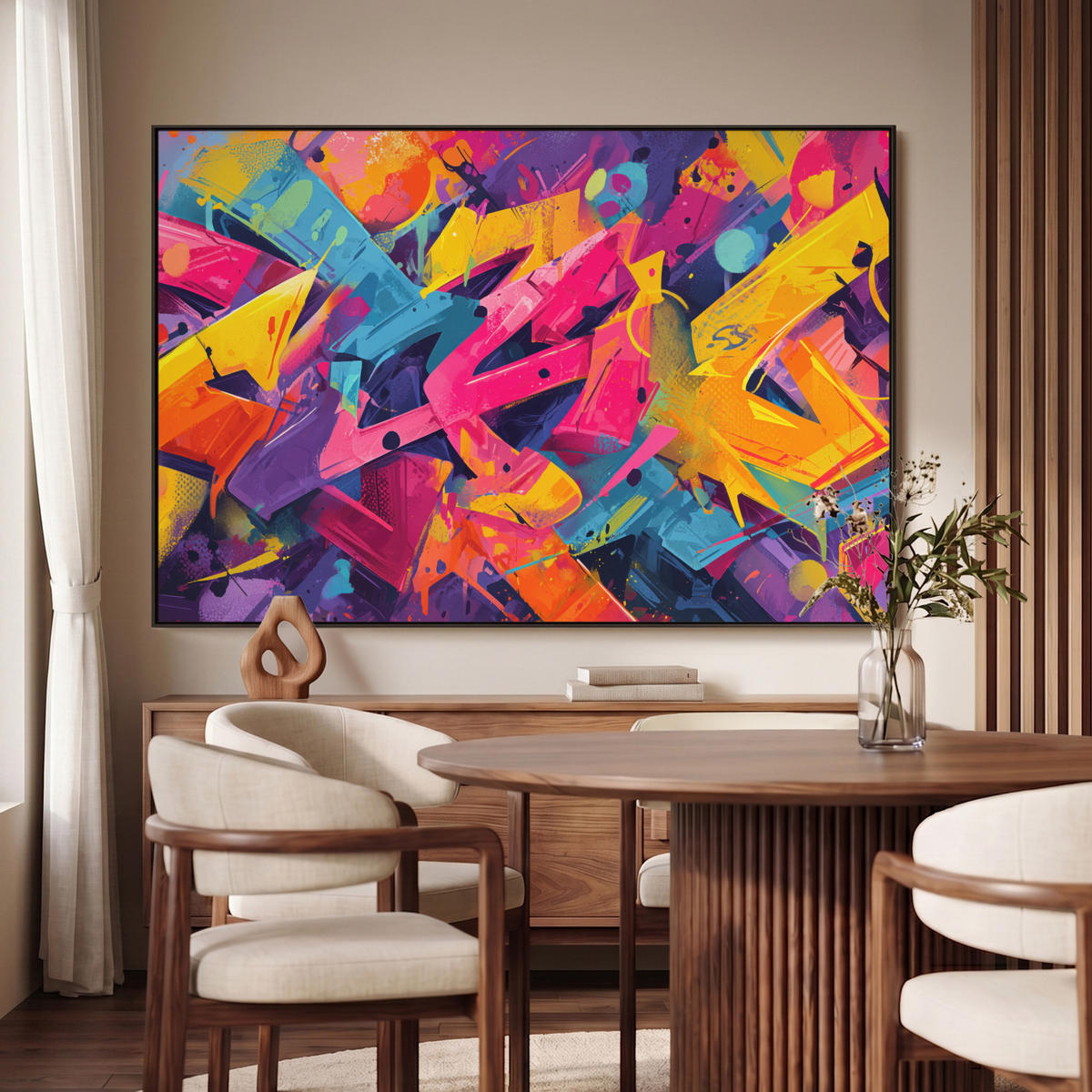LEINWAND Bilder mit Rahmen - Abstrakt - Formen - Farbenfroh - 150x100 - Magenta, Textil (150/100cm) - MuchoWow