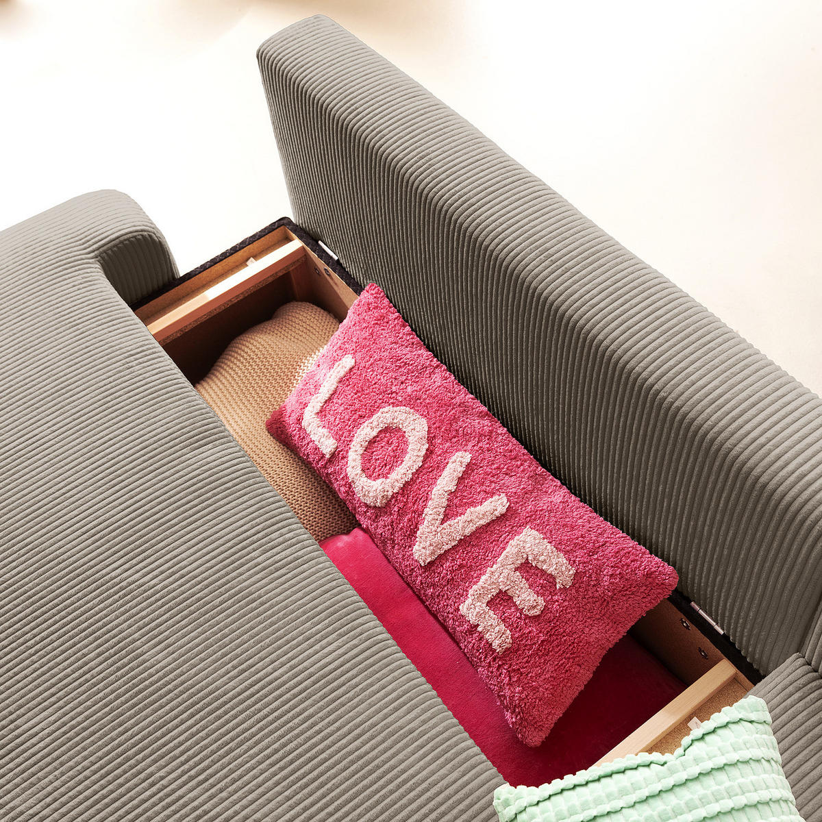 ECKSOFA mit Schlaffunktion - Longchair - Hellgrau/Schwarz, Kunststoff/Textil (253/167cm) - home24