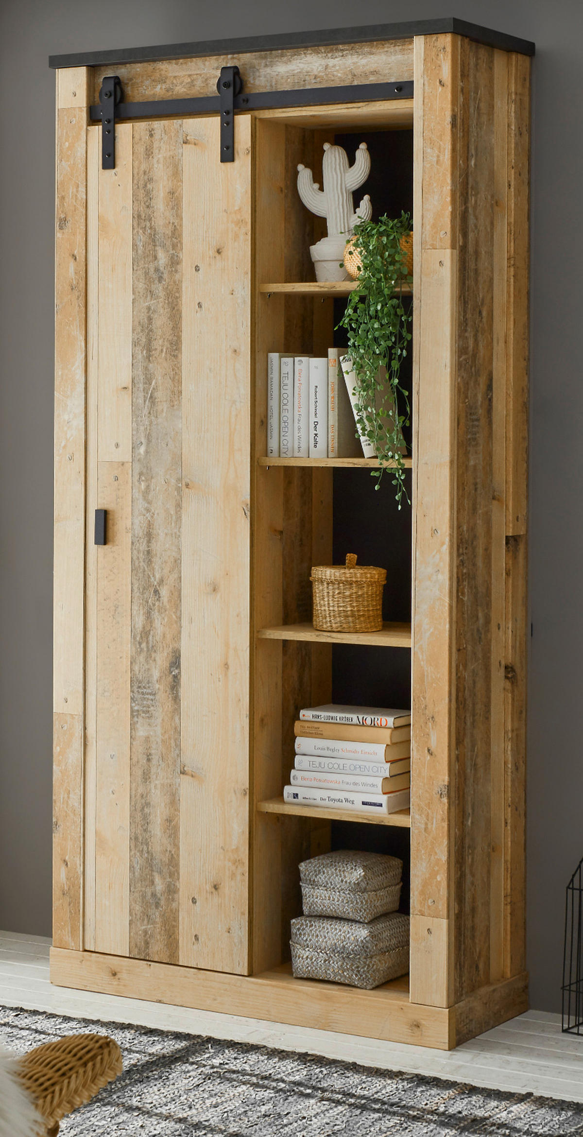 SCHUHSCHRANK Flurschrank Used Wood Vintage 93 x 201 cm - Anthrazit/Schwarz, Holzwerkstoff/Metall (93/201/38cm) - Furn.Design