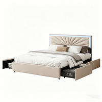 POLSTERBETT 160x200 cm Beige mit LED und Schubladen - Beige, Holz/Metall (160/200cm) - Joyfair