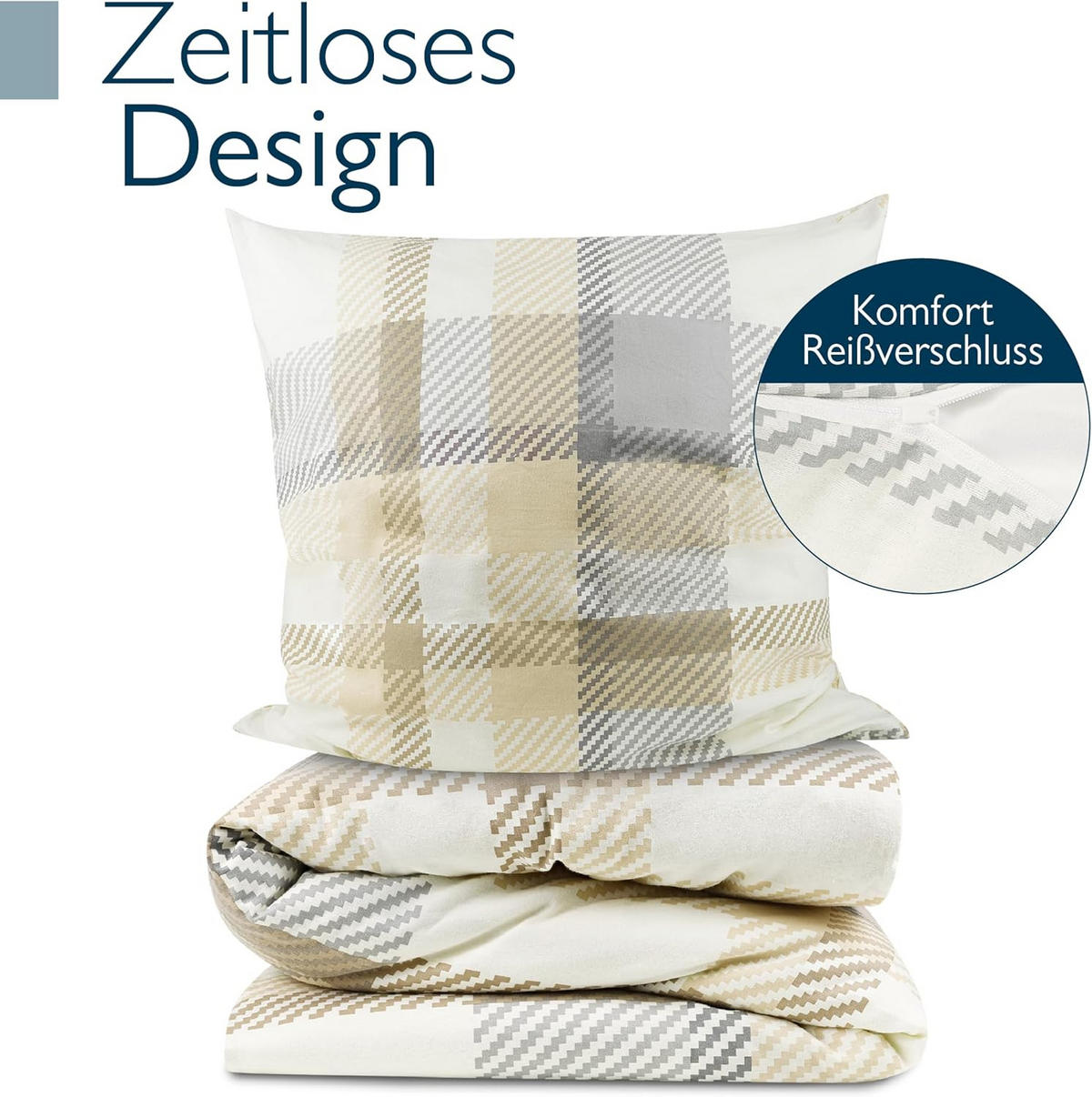 BETTWÄSCHE Mira 135x200cm + Kissenbezug 80x80cm Beige Biber - Beige, Textil (135/200cm) - Beautissu 