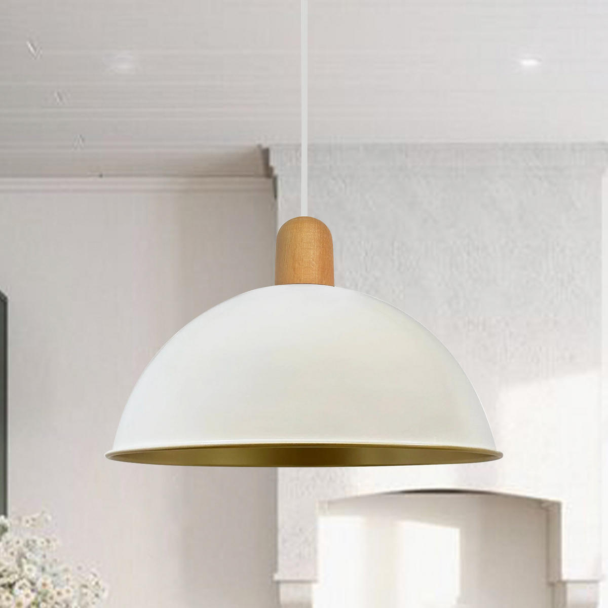 PENDELLEUCHTE Industrielle 30/20 cm - Goldfarben/Weiß, Holz/Metall (30/20cm) - Bamyum