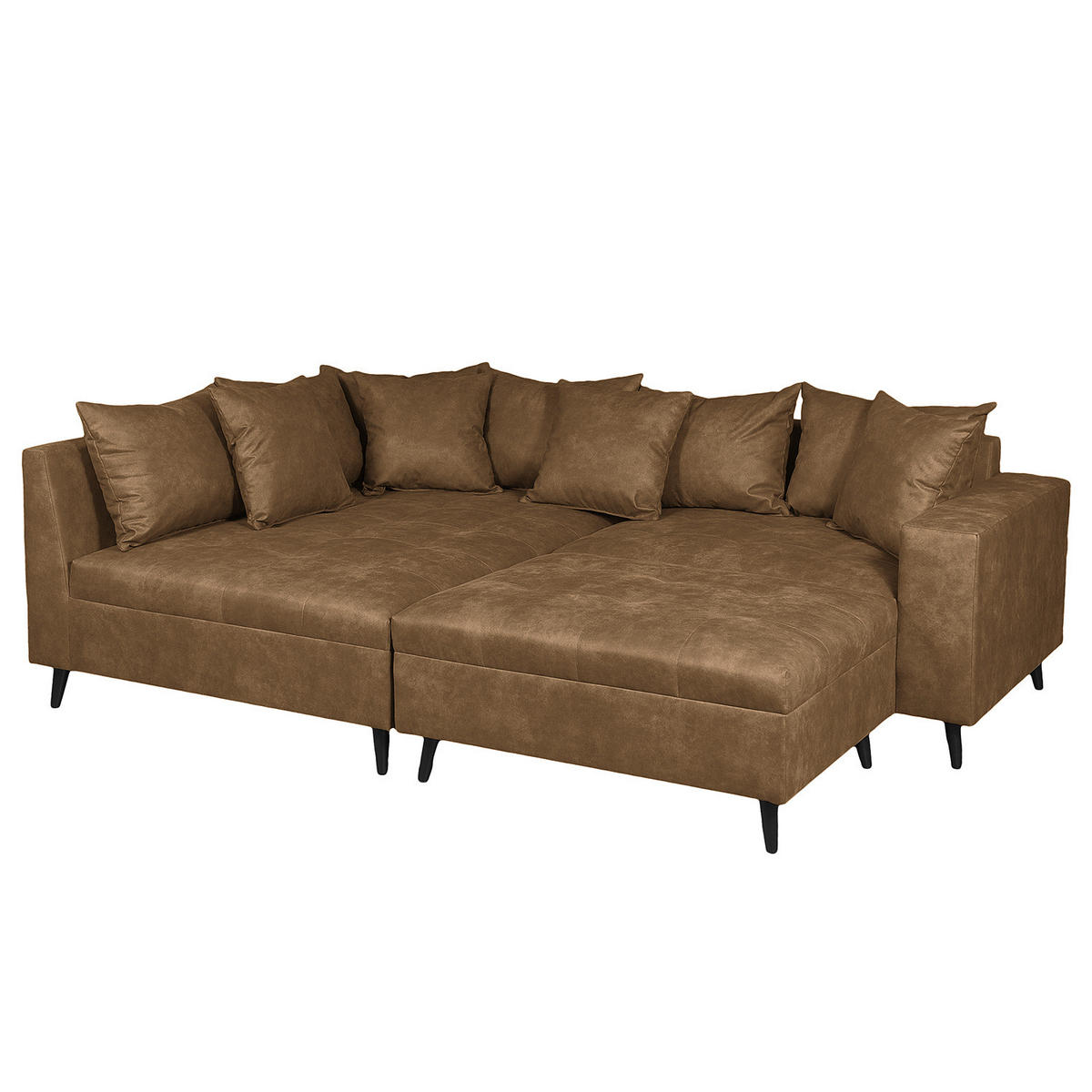 ECKSOFA mit Ottomane und Hocker - Schwarz/Braun, Birkenholz/Textil (247/174cm) - home24