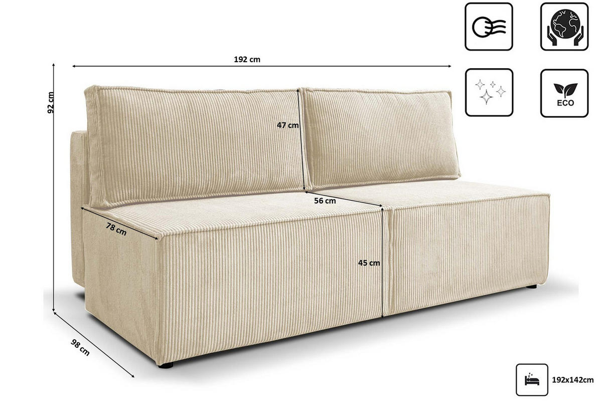 SCHLAFSOFA Mit Bettzeugfach COMPI Ecru - Ecru, Holz/Textil (192/92/98cm) - Kaiser Möbel