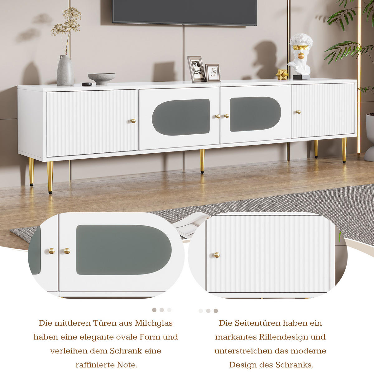 LOWBOARD 170/35/50 cm in Weiß aus Spanplatte mit 4 Türen und Kabelmanagement - Weiß, Holzwerkstoff (35/50/170cm) - OKMYHOME