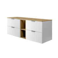 BADEZIMMERSCHRANK, Weiß / Gold Craft Eiche, Schwarze Griffe, 140 x 57 x 46 cm - Eichefarben/Schwarz, Holzwerkstoff (140/57/46cm) - 3XE LIVING