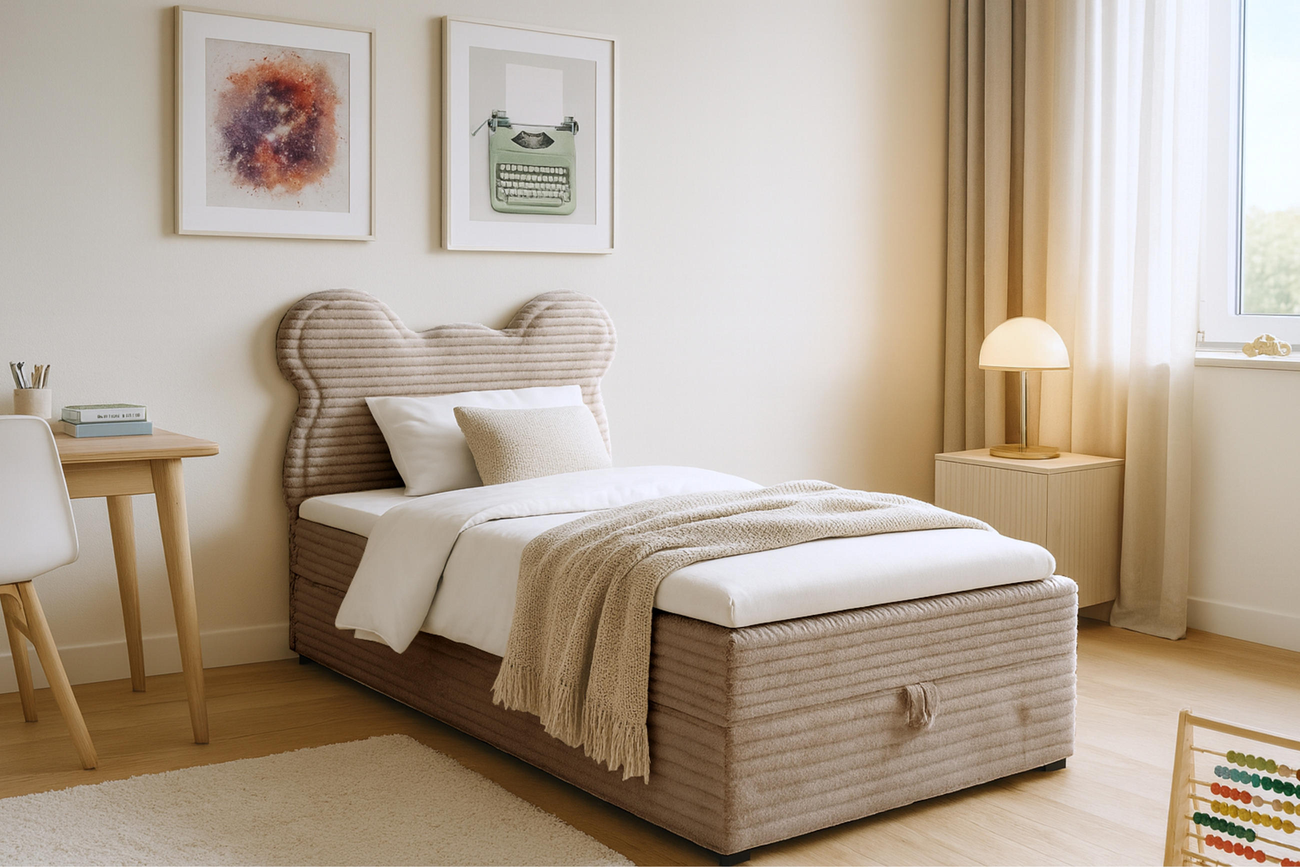 BOXBETT TEDDY 100/200 Cord-Samt Beige H3 - Beige, Holz/Holzwerkstoff (100/200cm) - Deine Möbel 24