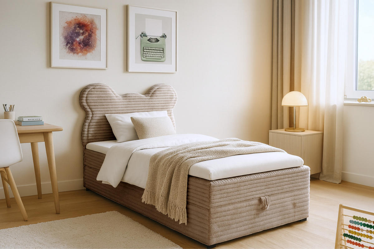 BOXBETT TEDDY 90/200 Cord-Samt Beige H4 - Beige, Holz/Holzwerkstoff (90/200cm) - Deine Möbel 24