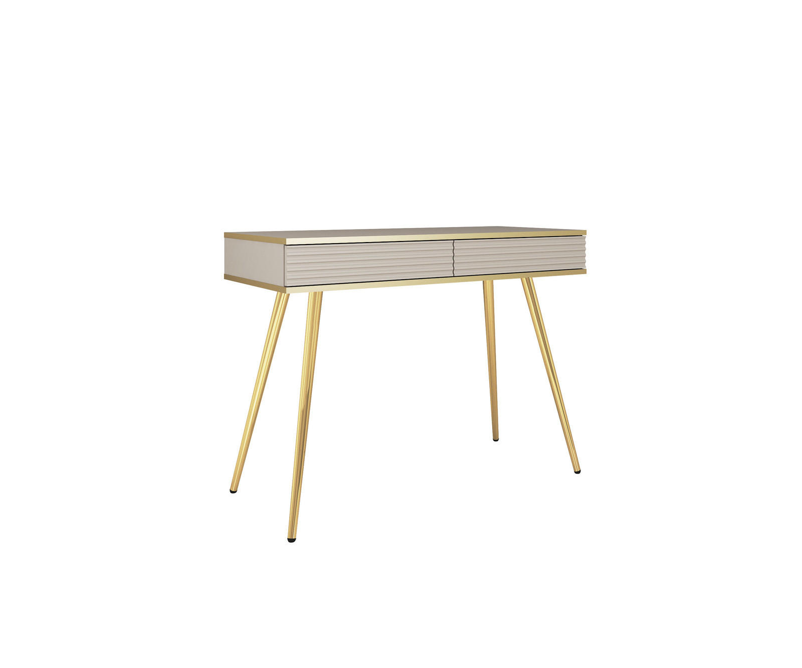 KONSOLENTISCH FORNO (Beige, Rillenfront, Goldene Details, 2 Schubladen, goldene Metallfüße, 102 cm) - Gelb/Beige, Holz/Holzwerkstoff (50/102/80cm) - Ravio