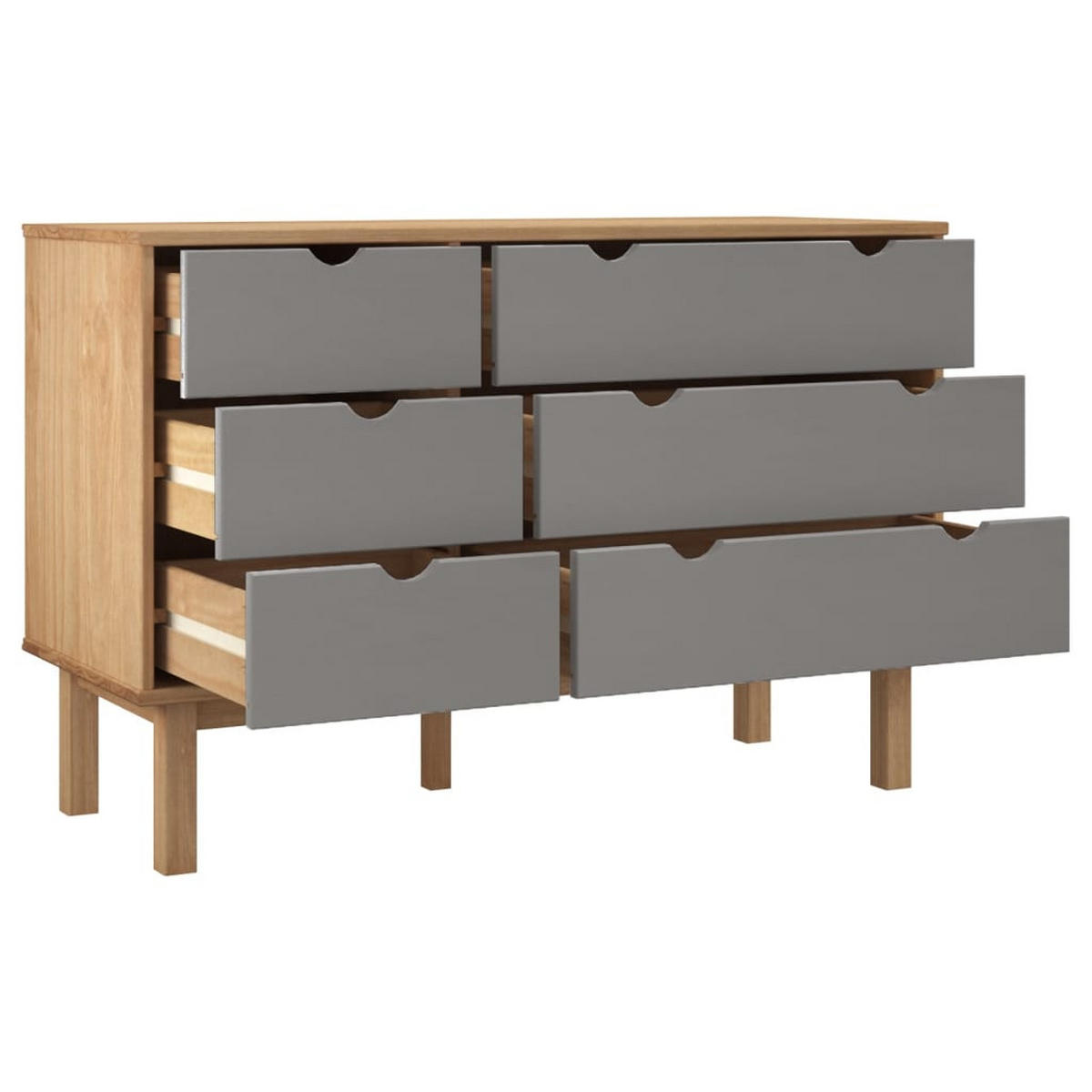SCHUBLADENSCHRANK OTTA BRAUN & GRAU 111X43X73,5 CM MASSIVHOLZ - Grau, Holz (111/73.5/43cm) - vidaXL