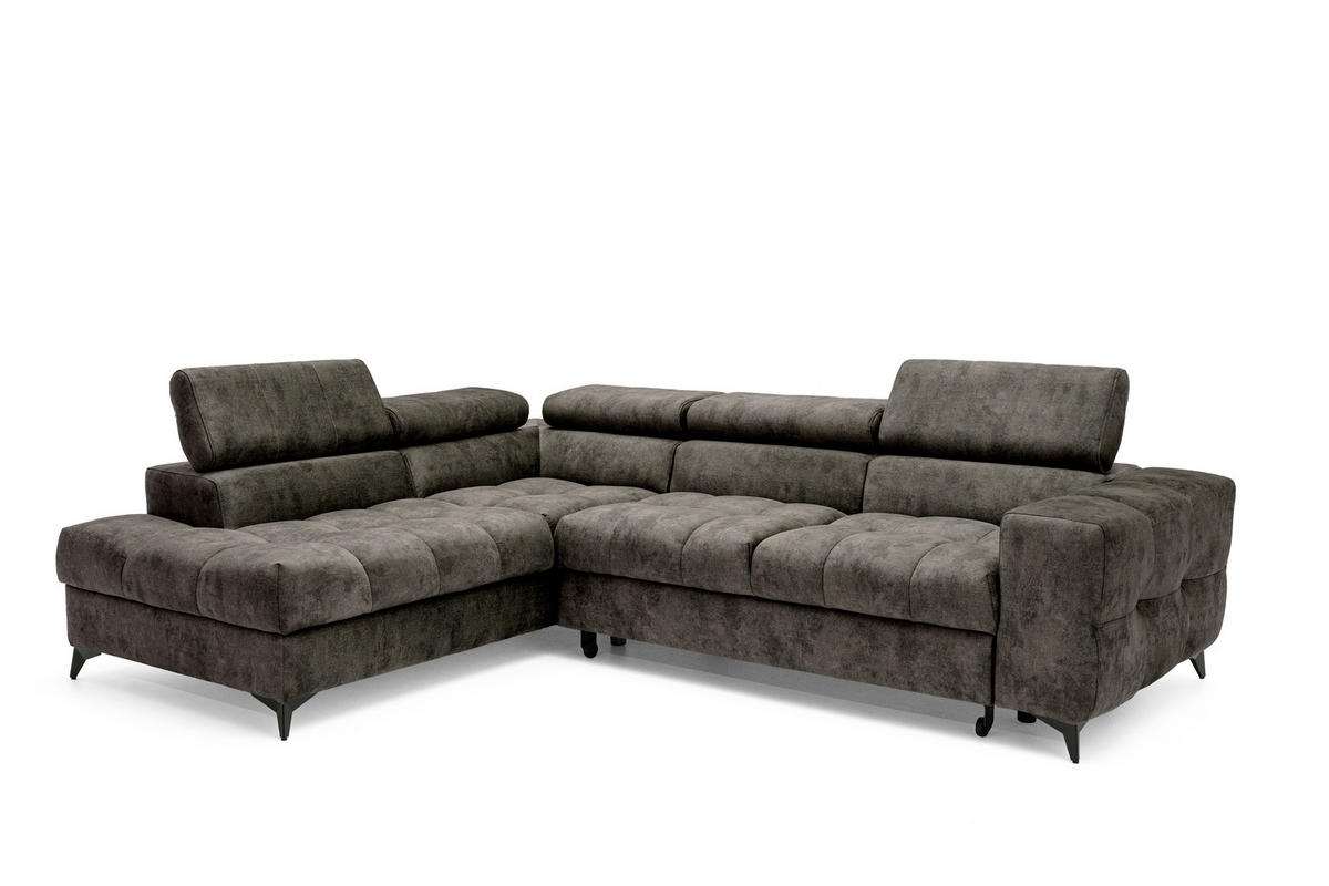 ECKSOFA PUDDING L Links mit Schlaffunktion 128x197 Velours Braun - Schwarz/Braun, Holz/Textil (270/204cm) - Muffo